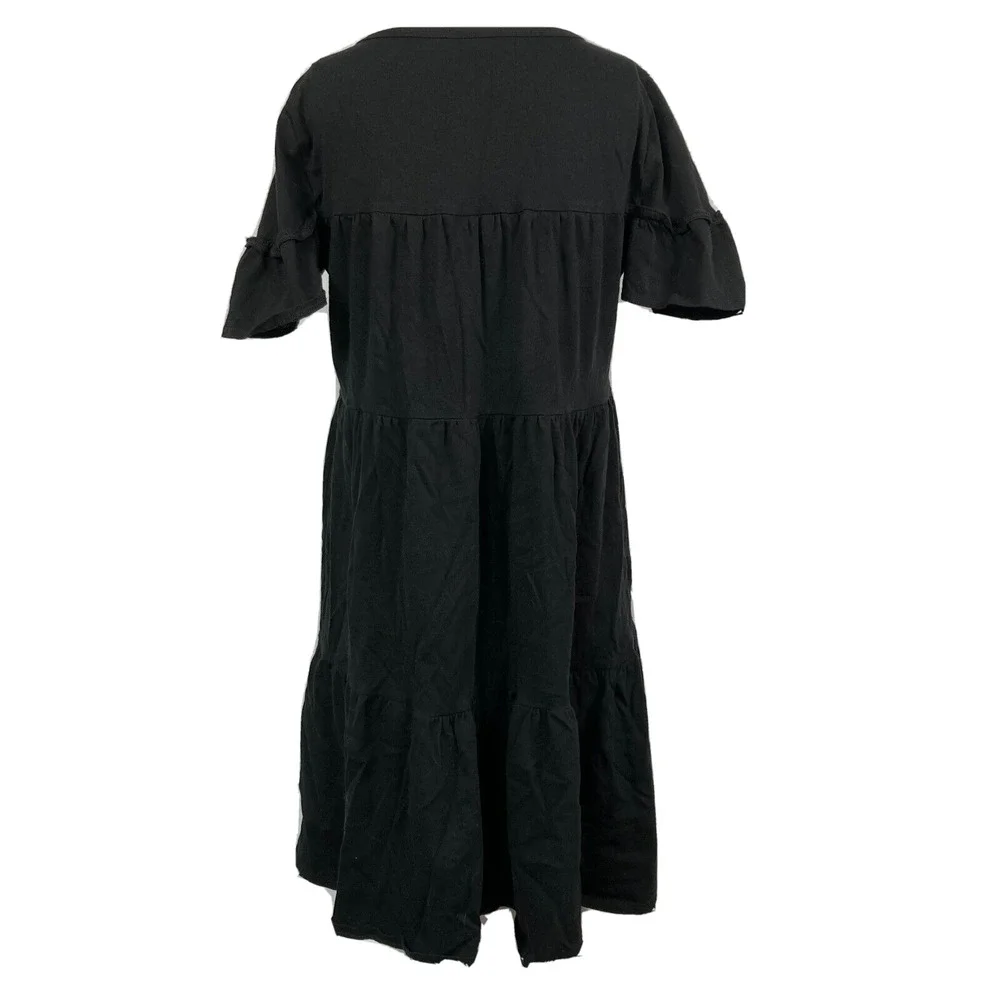 J. Crew Dress Womens Sz XS Black Cotton‎ Knit Tiered Short Sleeve Babydoll